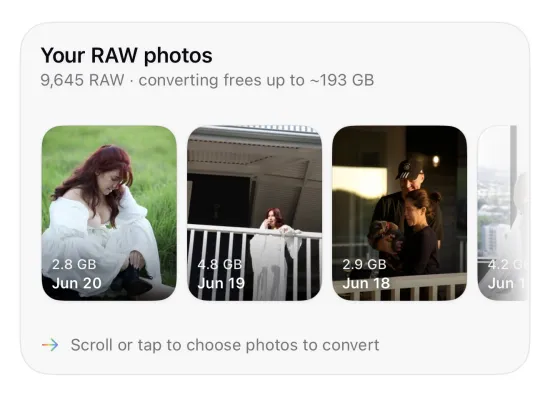 A converted photo keeping its album, favorite and location in Apple Photos