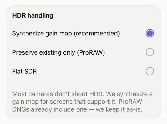 A converted photo with its HDR gain map preserved, highlights still glowing