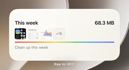 The Home Screen widget converting recent screenshots to HEIC in one tap