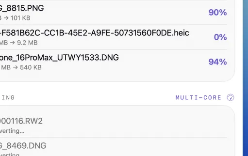 Turbo Mode on Mac converting several photos at once across CPU cores
